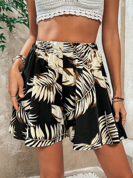 VCAY Pantalones Cortos Estampados Tropicales Con Cintura Elastica