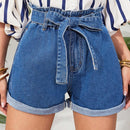 VCAY Pantalones Cortos De Mezclilla Para Mujeres Con Dobladillo Enrollado Y Cintura Alta Con Curva