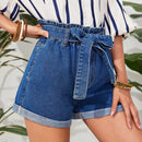 VCAY Pantalones Cortos De Mezclilla Para Mujeres Con Dobladillo Enrollado Y Cintura Alta Con Curva