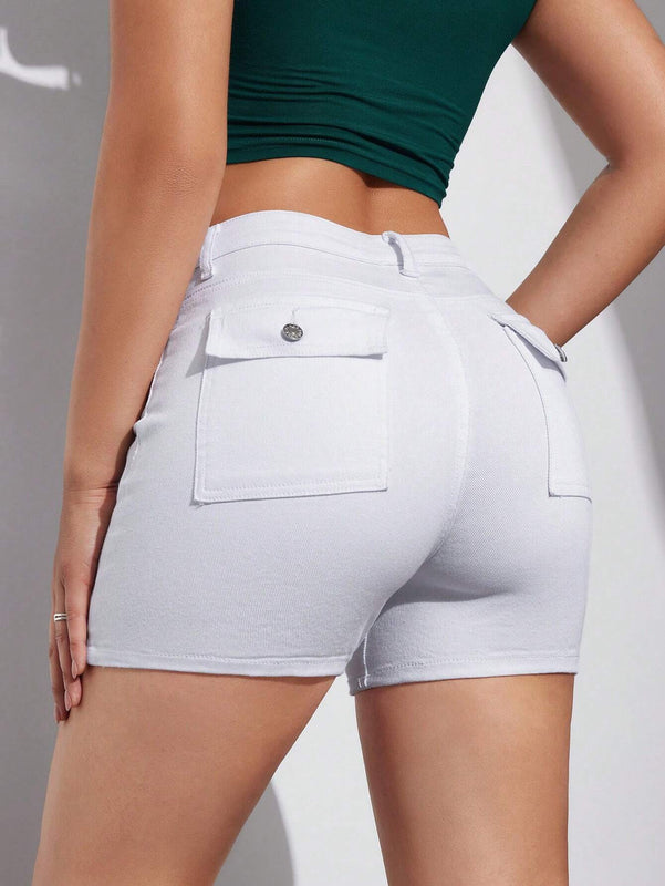 Shorts De Mezclilla Para Mujer Con Bolsillos