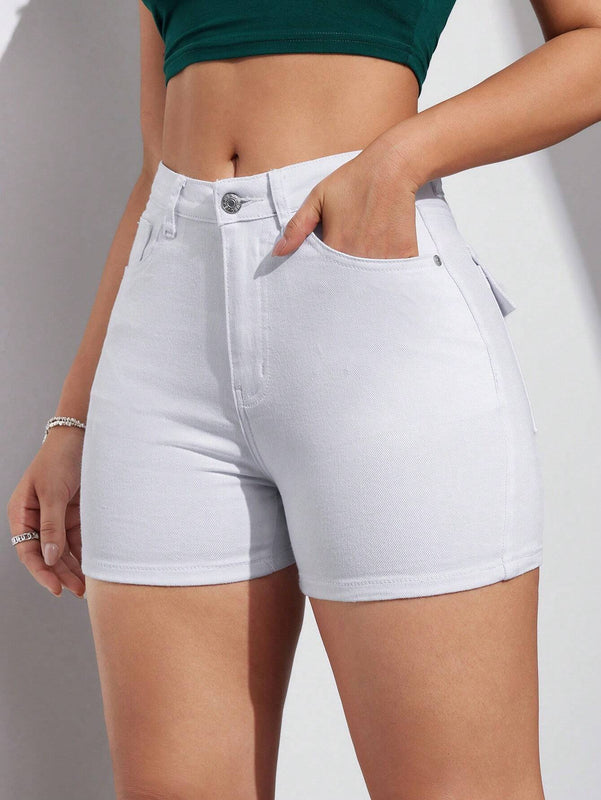 Shorts De Mezclilla Para Mujer Con Bolsillos