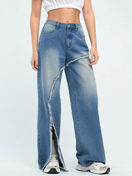 Forever 21 Jeans De Mujer Con Dobladillo Irregular Deshilachado