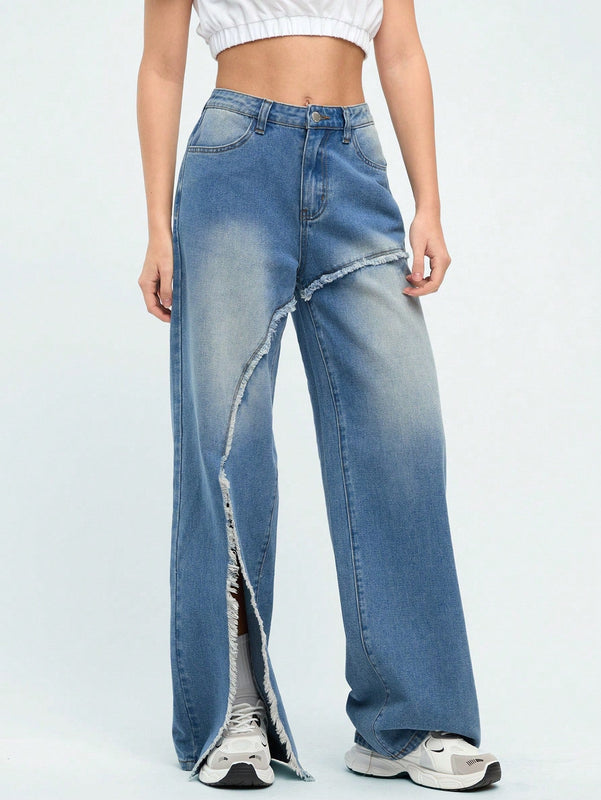 Forever 21 Jeans De Mujer Con Dobladillo Irregular Deshilachado
