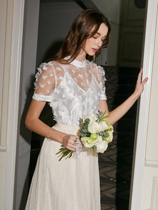 Top Transparente Con Apliques De Mariposa En 3d