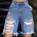 Shorts De Mezclilla Desgastados Y Con Efecto De Arrugas