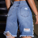 Shorts De Mezclilla Desgastados Y Con Efecto De Arrugas