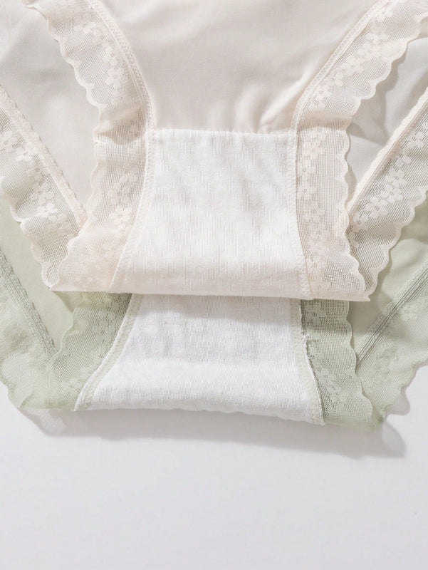 3 piezas de ropa interior femenina de triangulo de encaje de parche de unicolor