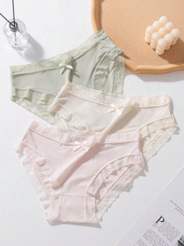 3 piezas de ropa interior femenina de triangulo de encaje de parche de unicolor