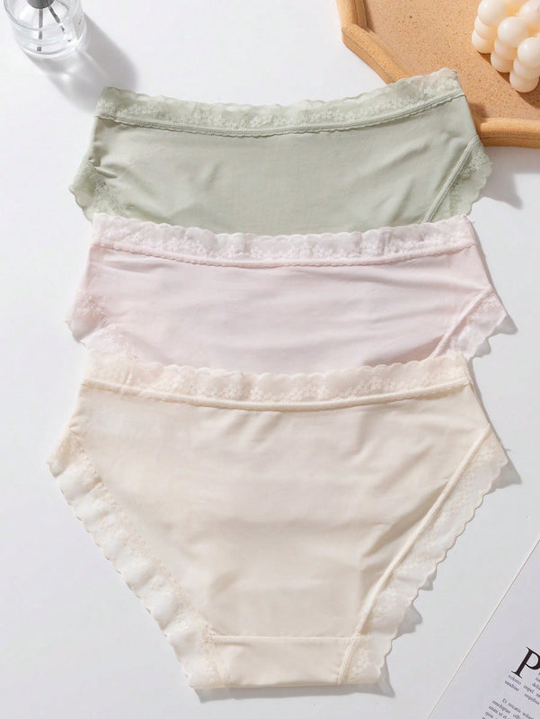 3 piezas de ropa interior femenina de triangulo de encaje de parche de unicolor
