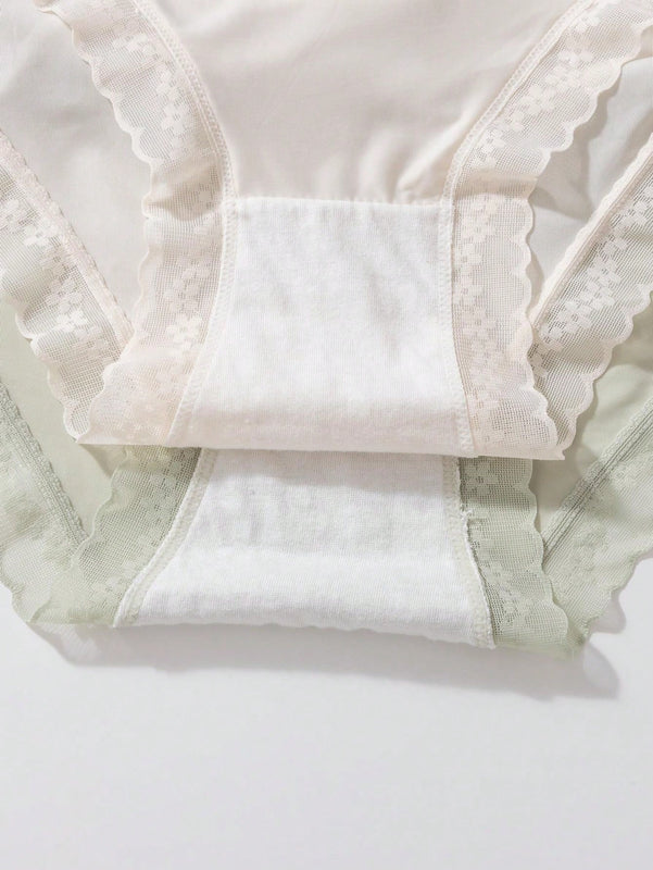 3 piezas de ropa interior femenina de triangulo de encaje de parche de unicolor