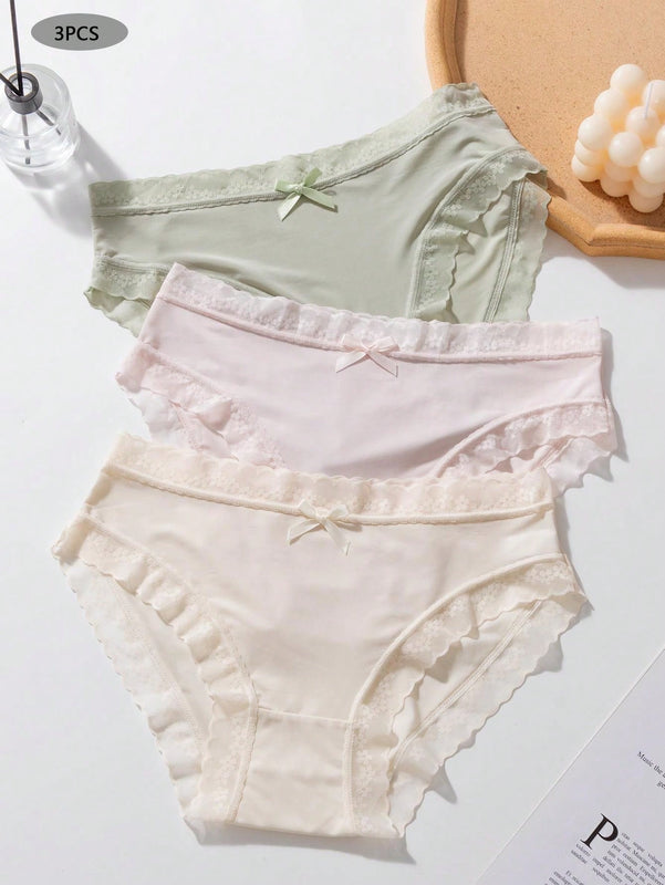 3 piezas de ropa interior femenina de triangulo de encaje de parche de unicolor