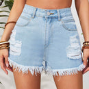 VCAY Shorts Vaqueros Desgastados Para Mujer Con Dobladillo Deshilachado