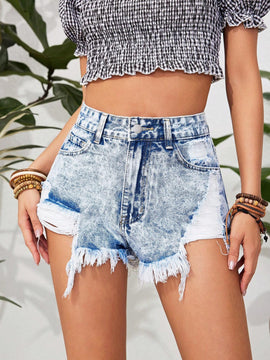 VCAY Pantalones Cortos De Mezclilla Desgastados Para Mujer