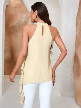 Prive Blusa Sin Mangas Con Cuello Halter Y Detalles De Volantes Y Parches Para Mujer