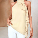 Prive Blusa Sin Mangas Con Cuello Halter Y Detalles De Volantes Y Parches Para Mujer