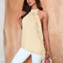 Prive Blusa Sin Mangas Con Cuello Halter Y Detalles De Volantes Y Parches Para Mujer