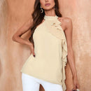 Prive Blusa Sin Mangas Con Cuello Halter Y Detalles De Volantes Y Parches Para Mujer