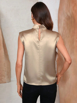 Prive Blusa Sin Mangas Con Cuello Levantado Y Textura Satinada