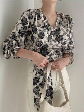 DAZY Blusa Elegante Corta Con Estampado Floral Y Lazo Al Frente Para Mujer