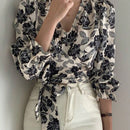 DAZY Blusa Elegante Corta Con Estampado Floral Y Lazo Al Frente Para Mujer