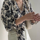 DAZY Blusa Elegante Corta Con Estampado Floral Y Lazo Al Frente Para Mujer