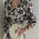 DAZY Blusa Elegante Corta Con Estampado Floral Y Lazo Al Frente Para Mujer