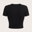 Camiseta De Manga Corta Y Cuello Redondo Simple Y Casual Con Ajuste Delgado Y Patron De Trebol De Cuatro Hojas, Adecuada Para Verano
