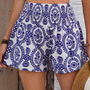 LUNE Shorts Jaspeados Con Cintura Fruncida Y Dobladillo Estampado Para Mujer