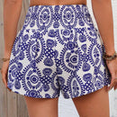 LUNE Shorts Jaspeados Con Cintura Fruncida Y Dobladillo Estampado Para Mujer