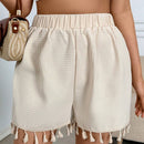 VCAY Pantalones Cortos De Cintura Elastica Texturizados Con Borlas En El Dobladillo