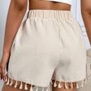VCAY Pantalones Cortos De Cintura Elastica Texturizados Con Borlas En El Dobladillo