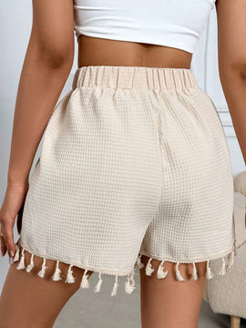 VCAY Pantalones Cortos De Cintura Elastica Texturizados Con Borlas En El Dobladillo