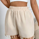 VCAY Pantalones Cortos De Cintura Elastica Texturizados Con Borlas En El Dobladillo