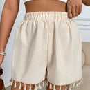 VCAY Pantalones Cortos De Cintura Elastica Texturizados Con Borlas En El Dobladillo