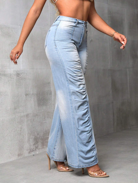 X SAMADHI  SXY Cardigan Plisado Lavado Con Jeans De Pierna Ancha