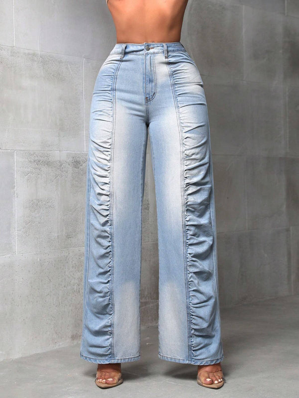 X SAMADHI  SXY Cardigan Plisado Lavado Con Jeans De Pierna Ancha