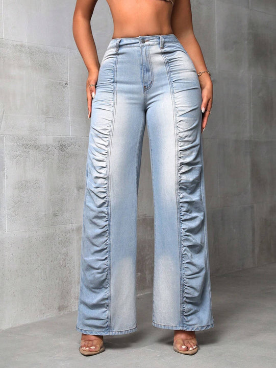 X SAMADHI  SXY Cardigan Plisado Lavado Con Jeans De Pierna Ancha