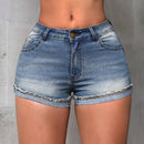 SXY Minipantalones Cortos De Mezclilla Ajustados Con Dobladillo Deshilachado