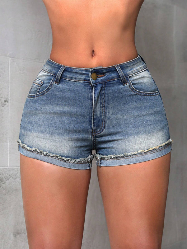 SXY Minipantalones Cortos De Mezclilla Ajustados Con Dobladillo Deshilachado