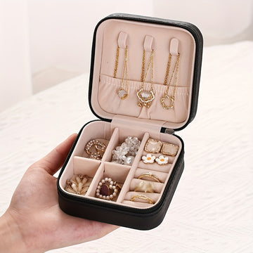 1pc Caja de almacenamiento de joyas portátil, estuche de viaje para pendientes, collar, anillo, caja organizadora de joyas simple, valentine, cajas de joyas