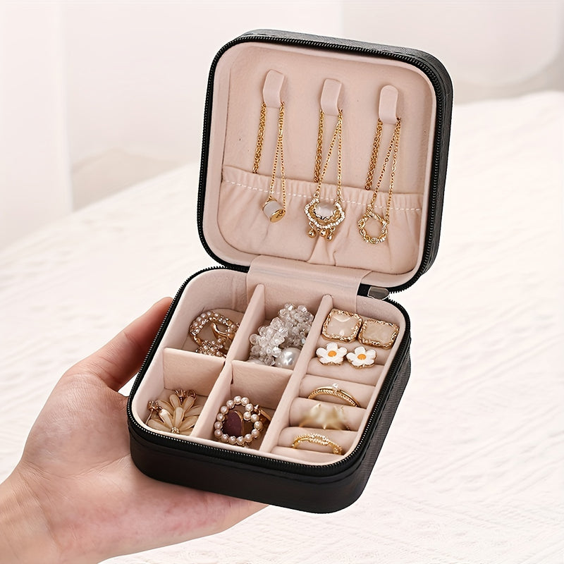 1pc Caja de almacenamiento de joyas portátil, estuche de viaje para pendientes, collar, anillo, caja organizadora de joyas simple, valentine, cajas de joyas