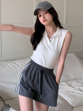 DAZY Pantalones Cortos Casuales Con Cintura Con Cordon Y Rayas Laterales De Patchwork