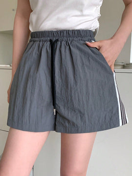 DAZY Pantalones Cortos Casuales Con Cintura Con Cordon Y Rayas Laterales De Patchwork