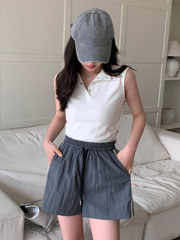 DAZY Pantalones Cortos Casuales Con Cintura Con Cordon Y Rayas Laterales De Patchwork