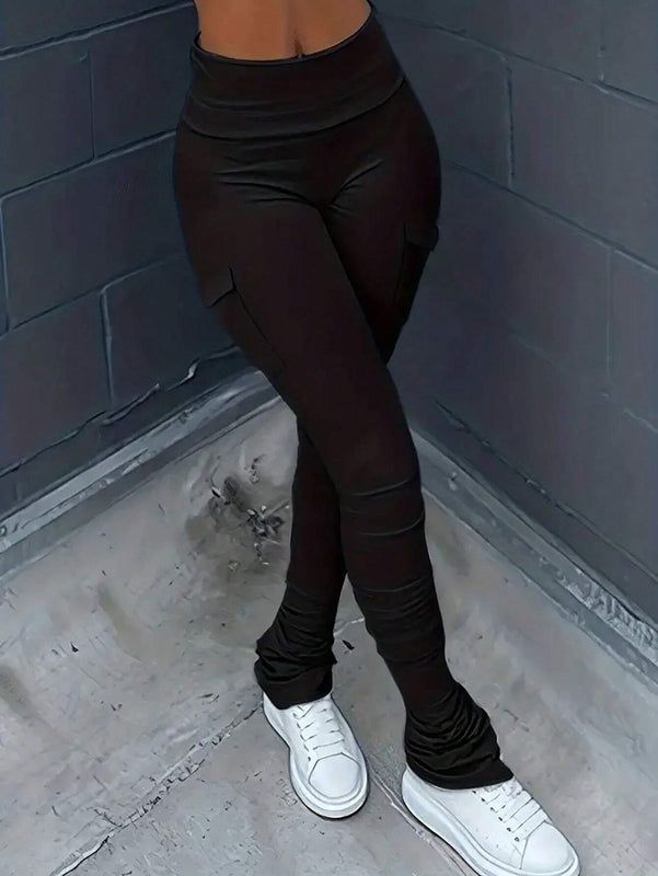 Slayr Pantalones De Carga De Mujer Con Cintura Alta Y Color Solido Y Ajuste Delgado