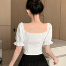 DAZY Camisa De Mujer De Manga Corta Abullonada Con Dobladillo Con Volantes