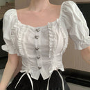 DAZY Camisa De Mujer De Manga Corta Abullonada Con Dobladillo Con Volantes