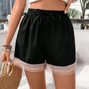 Frenchy Shorts Con Cordon, Patchwork De Encaje De Contrastde Para Mujeres