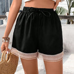 Frenchy Shorts Con Cordon, Patchwork De Encaje De Contrastde Para Mujeres
