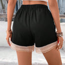 Frenchy Shorts Con Cordon, Patchwork De Encaje De Contrastde Para Mujeres